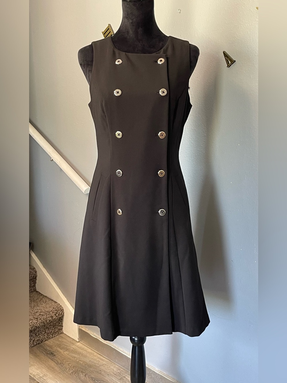 White House Black Market Black Double-Breasted Sleeveless Dress